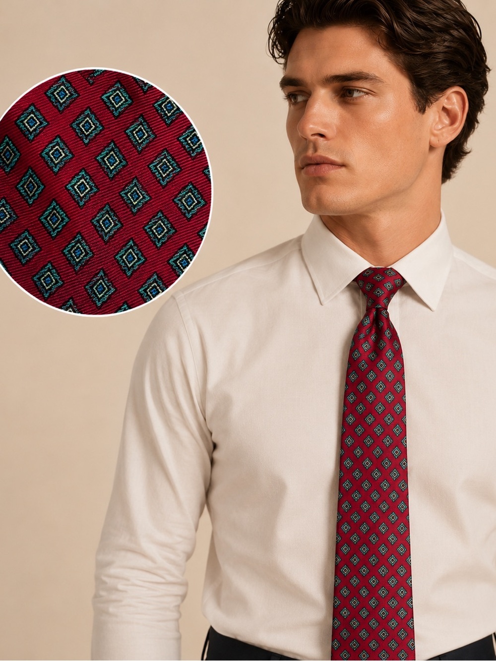 Geoffrey Beene Red Geometric Silk Tie Classic Designer Mens Necktie